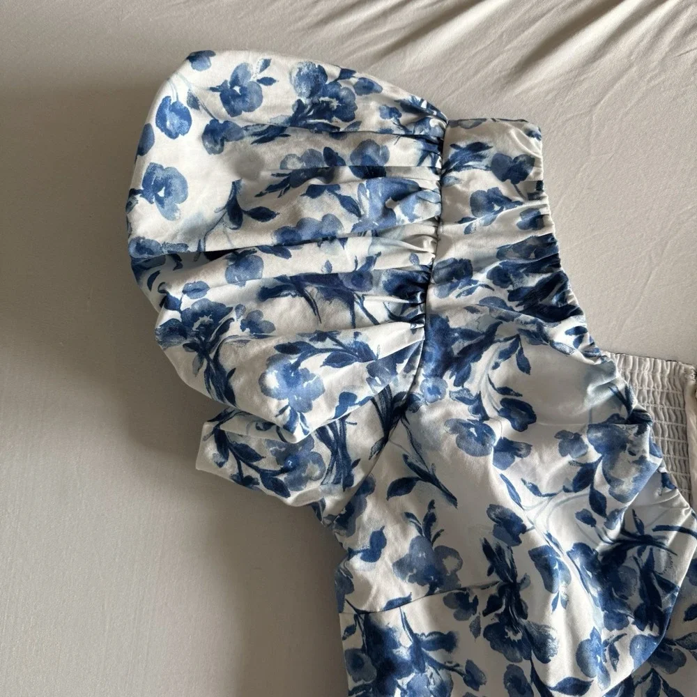 Abercrombie & Fitch Floral Midi Dress Size Large Puff Sleeve Cottage Prairie - Picture 4 of 15